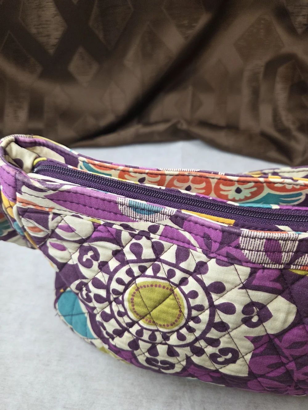 Vera Bradley Purple Quilted Floral Shoulder Bag-Corners Have Wear